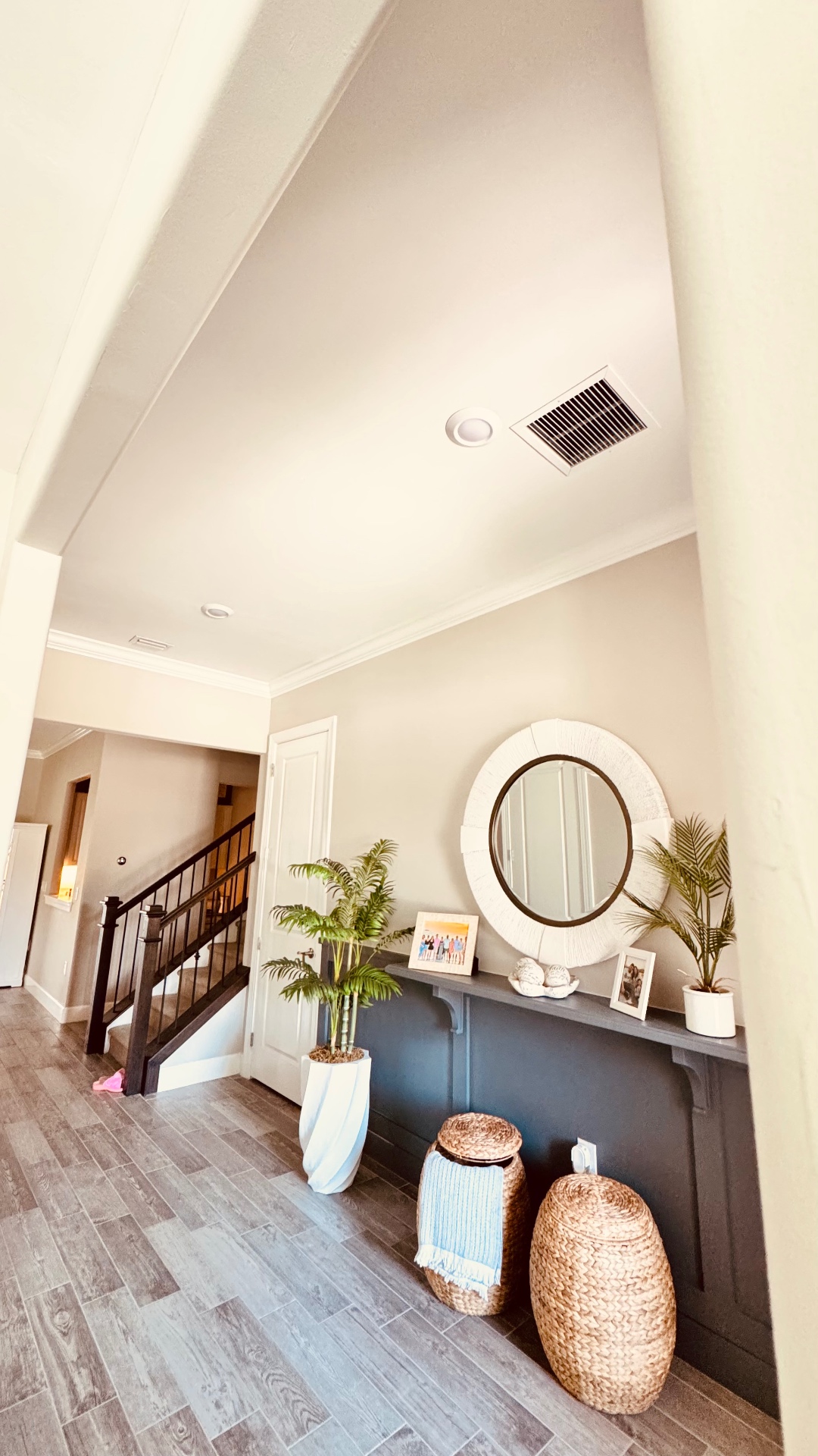 Before — Entryway wood plank ceiling